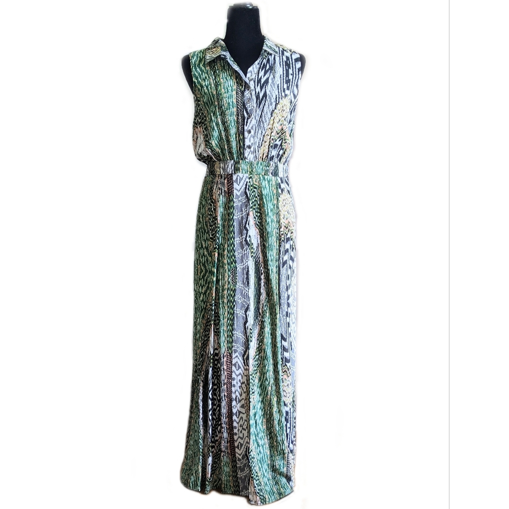 Anthropologie Maeve Mixed Print Silk Sleeveless Maxi Dress Women's Large